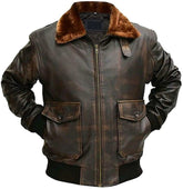 Men's Cockpit Pilot WWII Military Bomber G1 Distressed Brown Bomber Leather Jacket - RAF Aviator Bomber Jacket for Men - MNCLeather